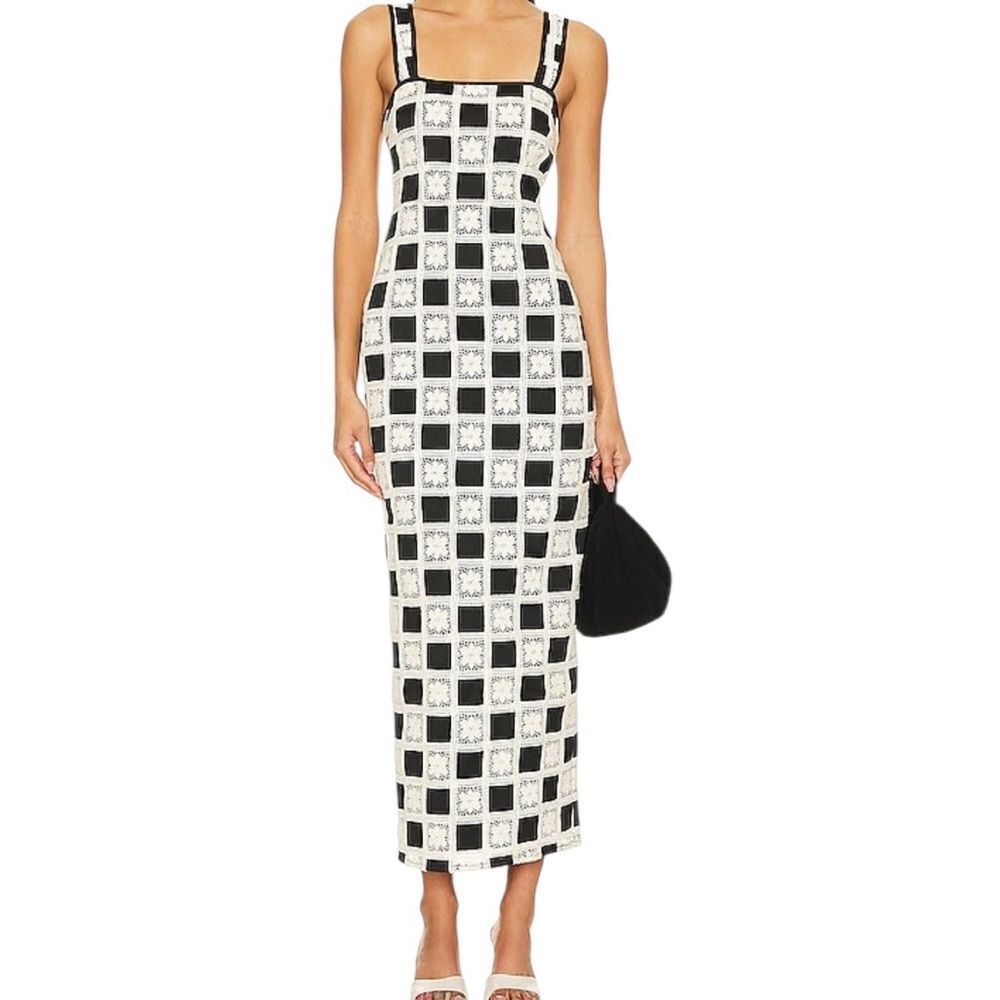Tularosa Black and White Checkerboard Maxi Dress